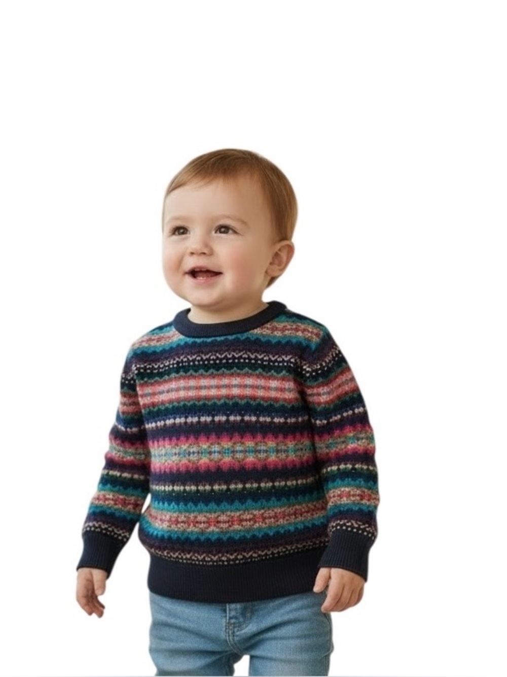 Baby GAP Toddler Boy Multicolor Striped Knit Sweater with Navy Trim